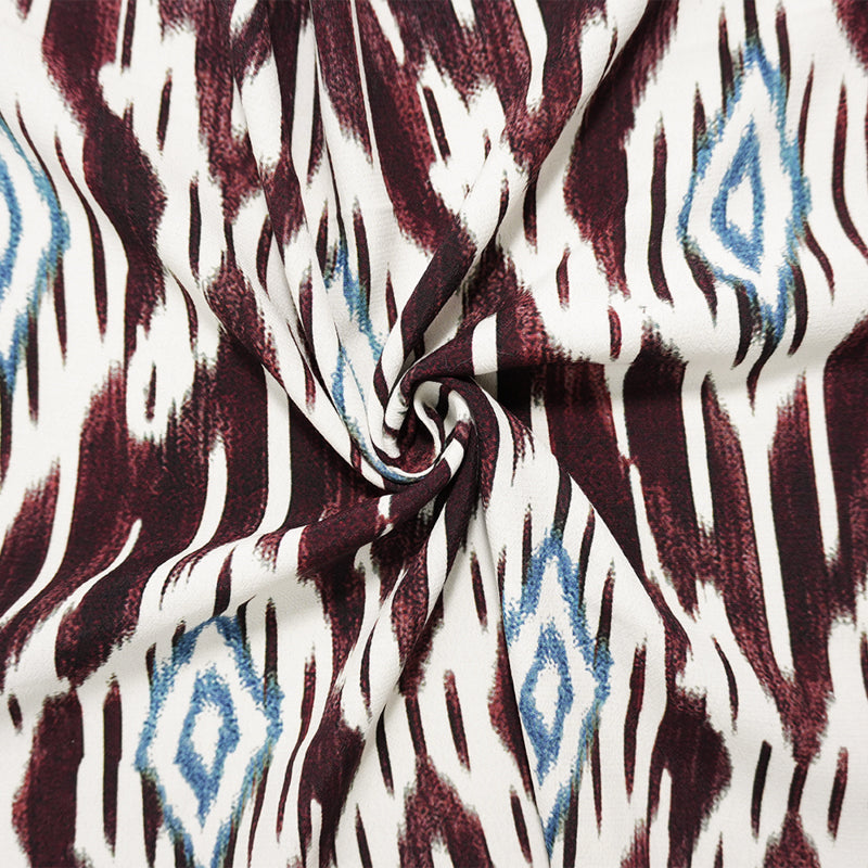 Red-Multi Famous Designer Viscose Ikat Crepe Faille Woven Fabric