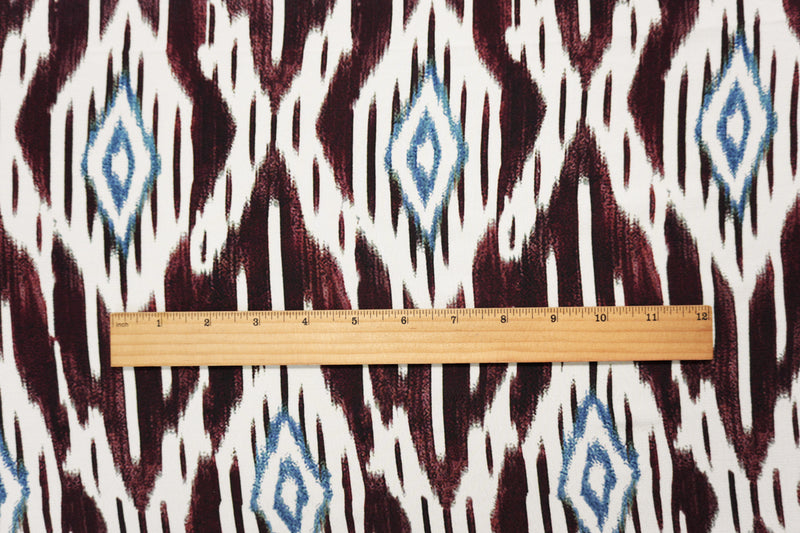 Red-Multi Famous Designer Viscose Ikat Crepe Faille Woven Fabric
