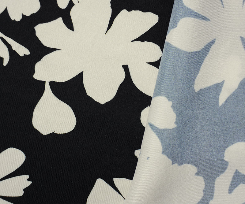Black-White Famous Designer Viscose Floral Surah Twill Fabric