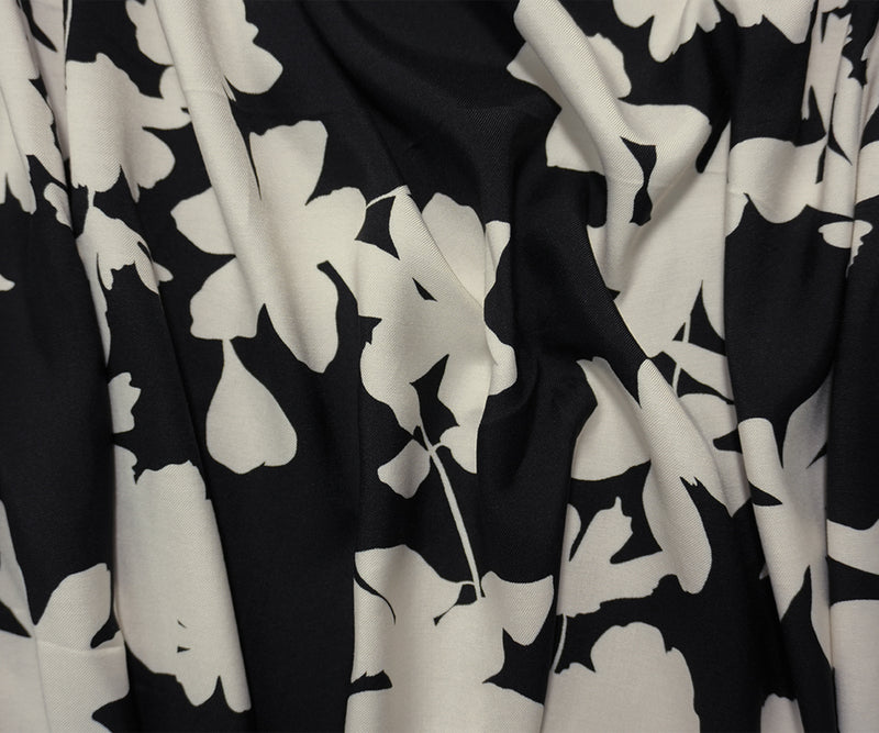 Black-White Famous Designer Viscose Floral Surah Twill Fabric