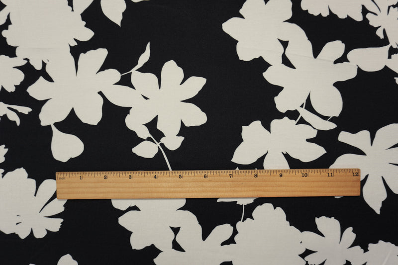 Black-White Famous Designer Viscose Floral Surah Twill Fabric
