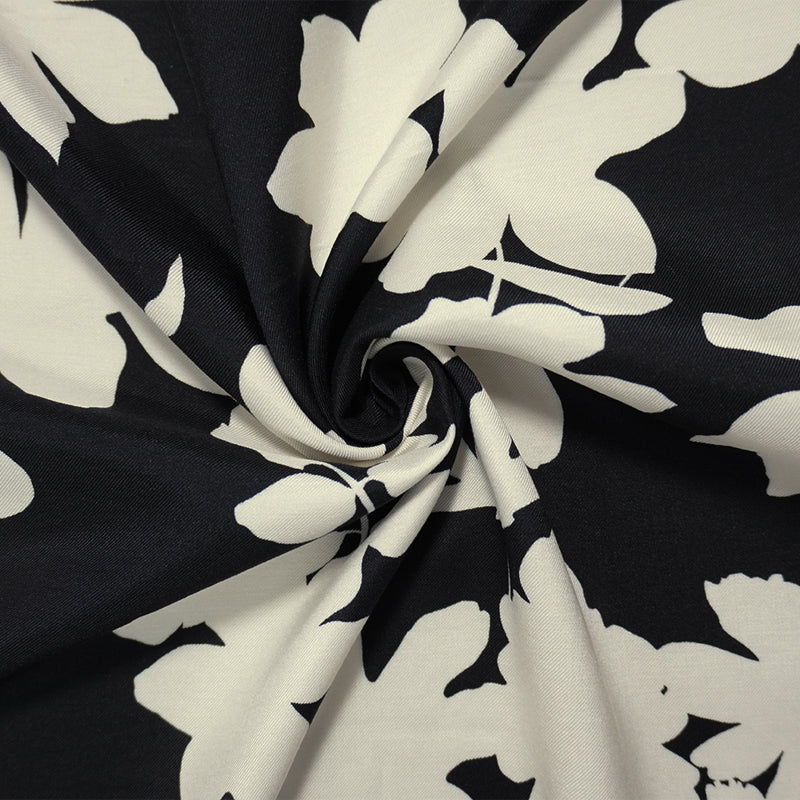 Black-White Famous Designer Viscose Floral Surah Twill Fabric