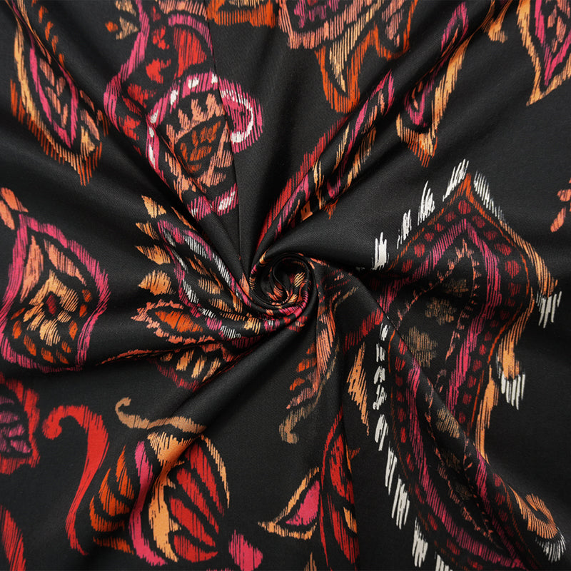 Black-Red Famous Designer Viscose Paisley Satin Woven Fabric