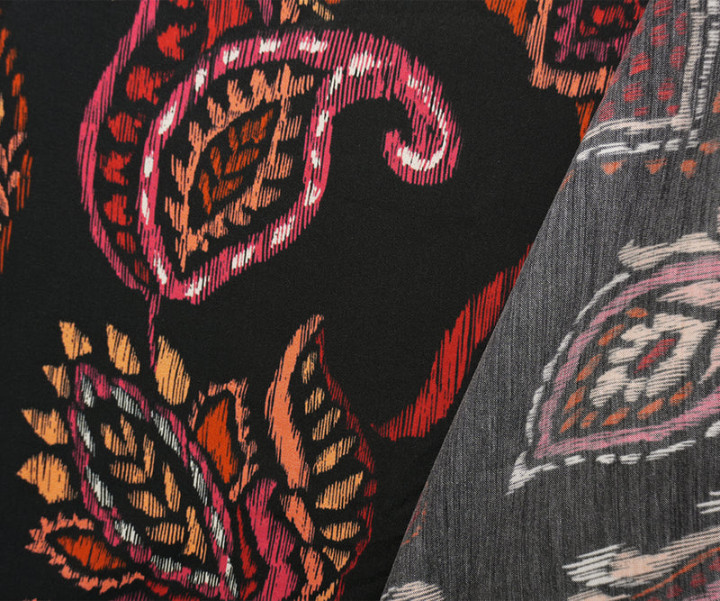 Black-Red Famous Designer Viscose Paisley Satin Woven Fabric