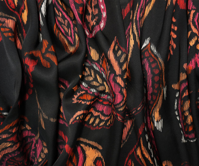 Black-Red Famous Designer Viscose Paisley Satin Woven Fabric