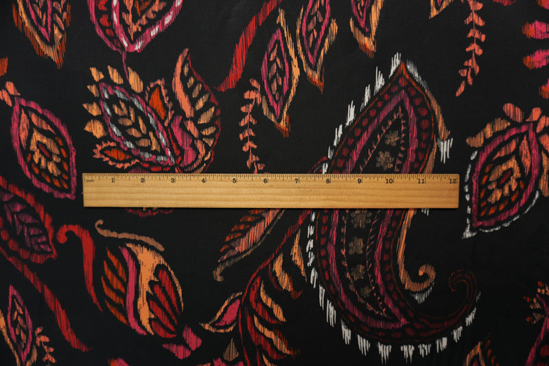 Black-Red Famous Designer Viscose Paisley Satin Woven Fabric