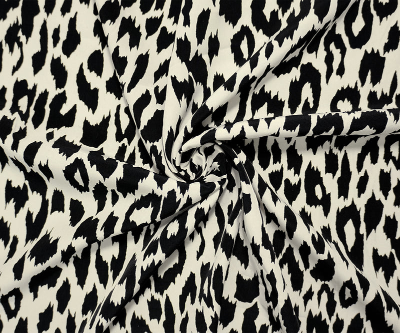 White-Black Famous Designer Viscose Leopard Tissue Faille Fabric