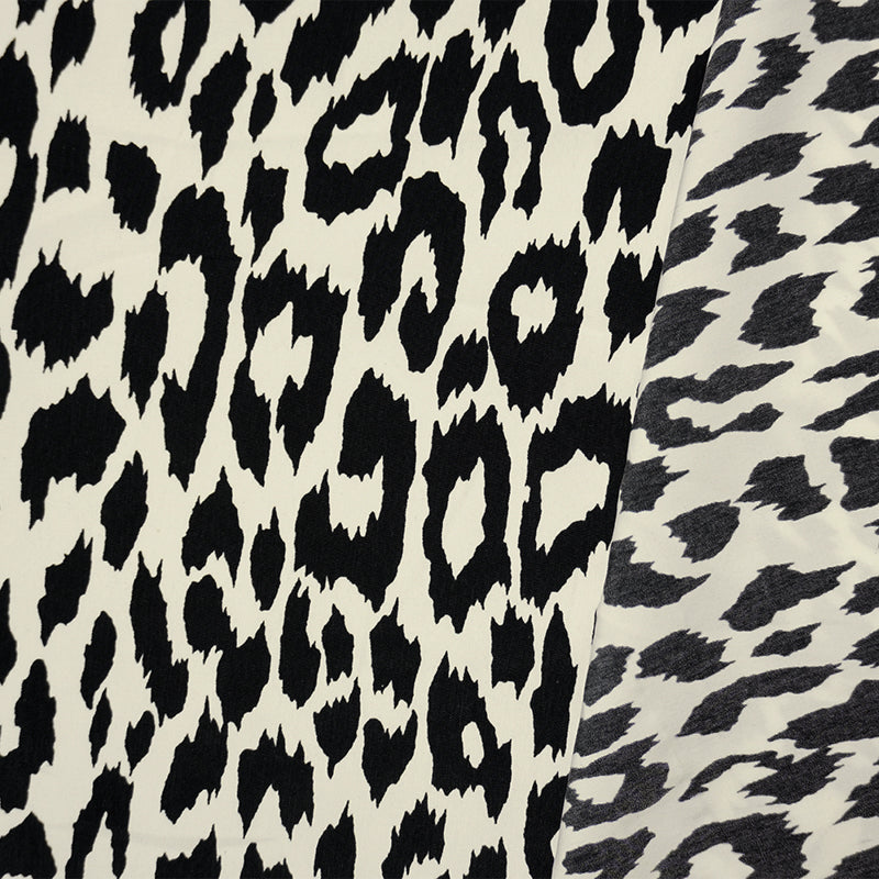 White-Black Famous Designer Viscose Leopard Tissue Faille Fabric