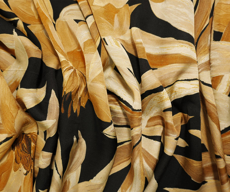 Brown-Black Famous Designer Viscose Floral Printed Satin Woven Fabric