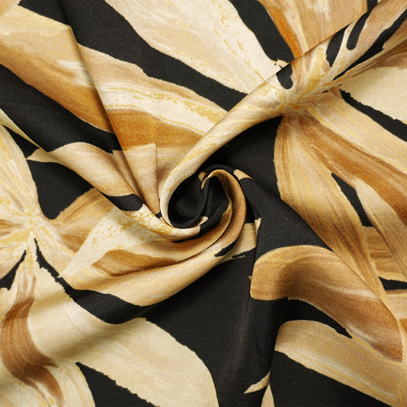 Brown-Black Famous Designer Viscose Floral Printed Satin Woven Fabric