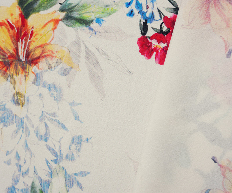 Ivory-Multi Famous Designer Viscose Floral Crepe Faille Fabric
