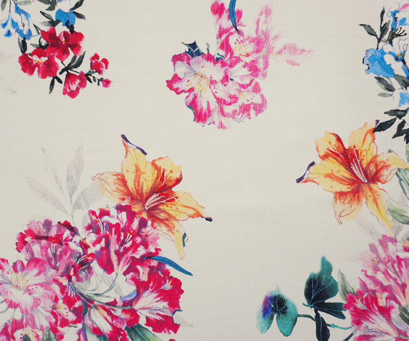 Ivory-Multi Famous Designer Viscose Floral Crepe Faille Fabric