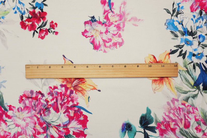 Ivory-Multi Famous Designer Viscose Floral Crepe Faille Fabric