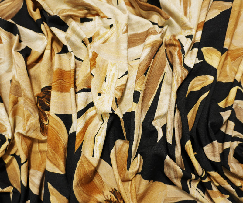 Brown-Black Designer Rayon Stretch Floral Jersey Knit Fabric
