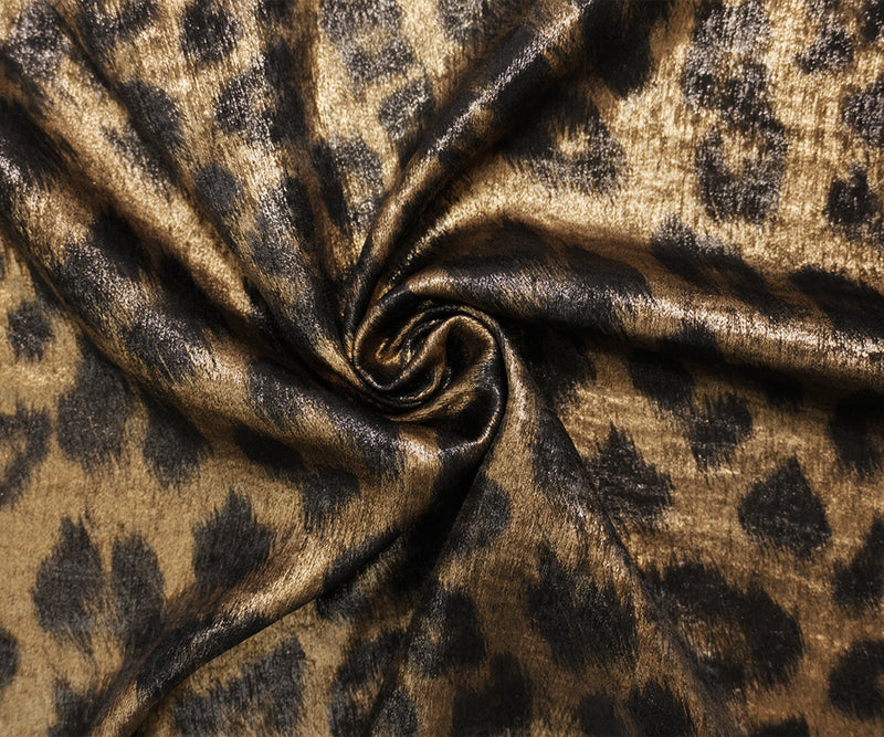 Copper-Black Famous Designer Viscose Leopard Printed Satin Woven Fabric