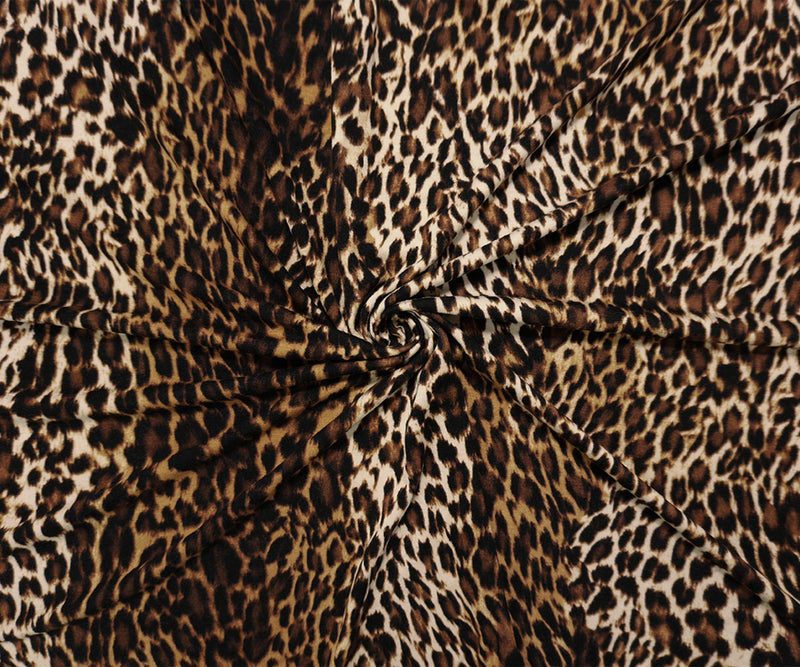 Brown-Multi Famous Designer Rayon Leopard Jersey Knit Fabric