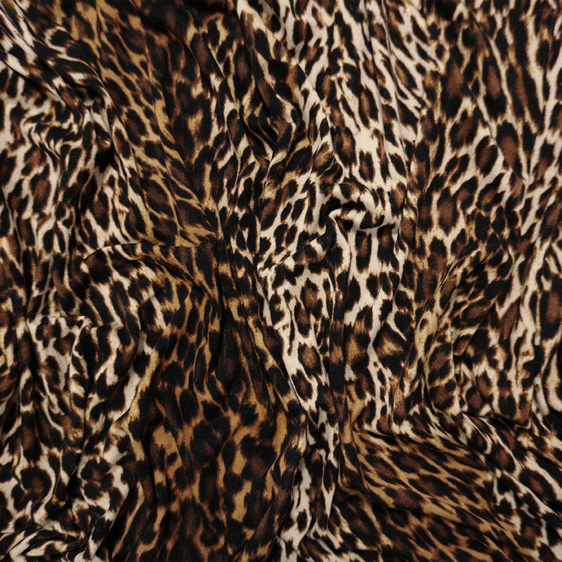 Brown-Multi Famous Designer Rayon Leopard Jersey Knit Fabric