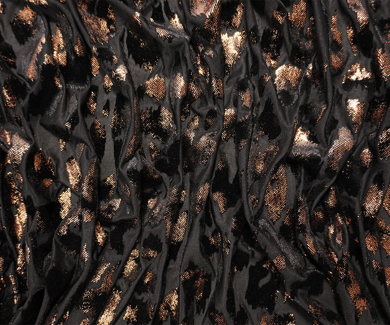 Black-Brown Designer Poly Leopard Burnout Velvet Knit Fabric