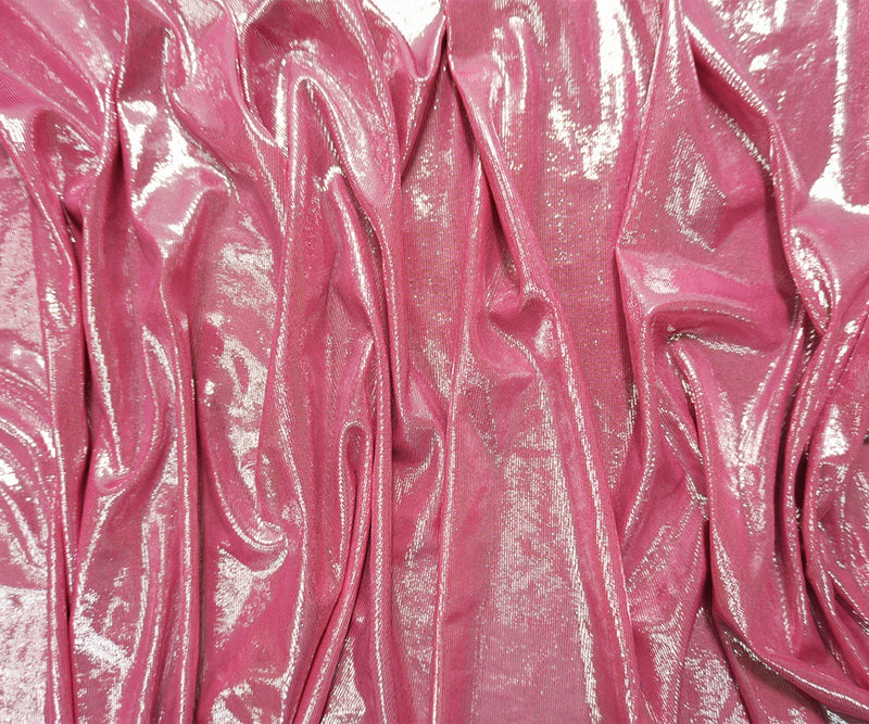 Sllver-Pink Famous Designer Poly Foil Printed Jersey Knit Fabric