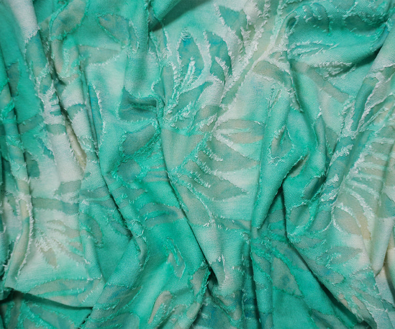 Teal Famous Designer Poly Rayon Spandex Floral Jacquard Knit Fabric