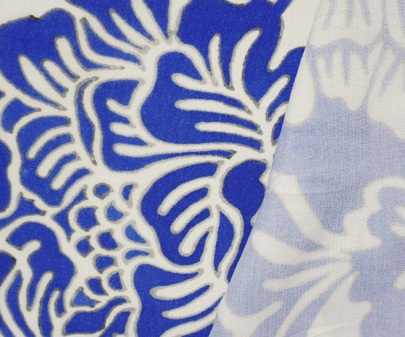 Blue Famous Designer Viscose Floral Printed Crepe Faille Woven Fabric