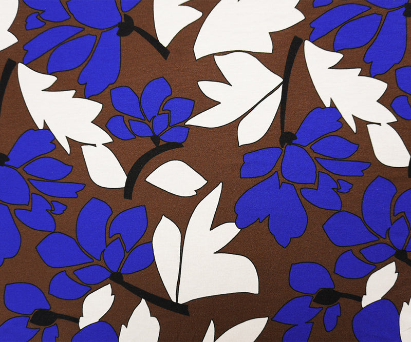 Brown-Blue Designer Viscose Spandex Floral Print Jersey Knit Fabric