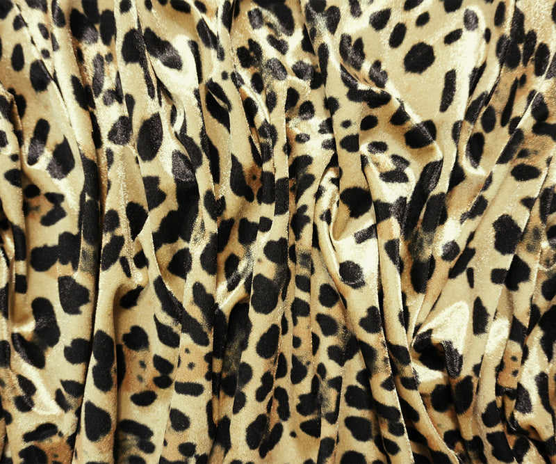 Beige-Black Designer Poly Leopard Printed Velvet Knit Fabric