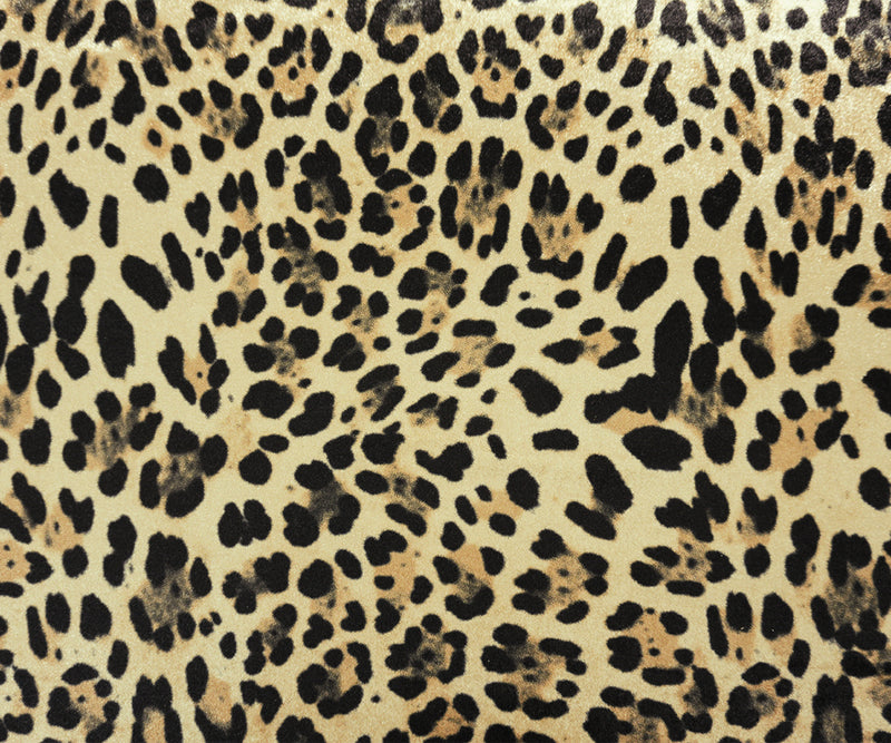 Beige-Black Designer Poly Leopard Printed Velvet Knit Fabric
