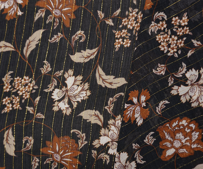 Black-Gold Famous Designer Viscose Silk Floral Chiffon Fabric