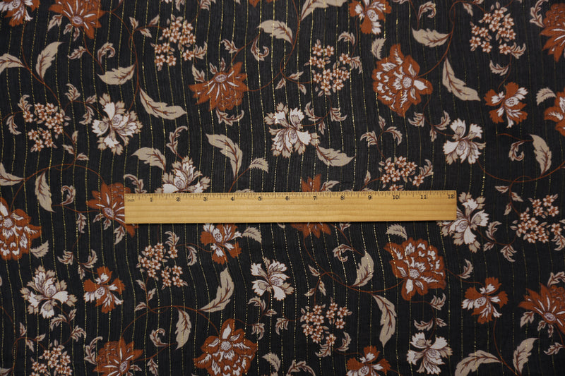 Black-Gold Famous Designer Viscose Silk Floral Chiffon Fabric
