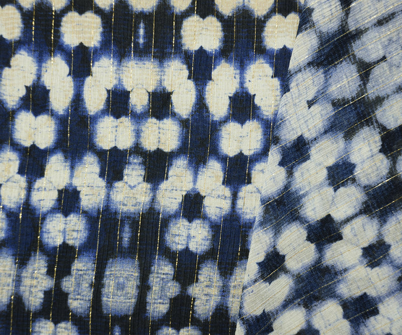 Blue-Gold Famous Designer Viscose Silk Abstract Chiffon Fabric
