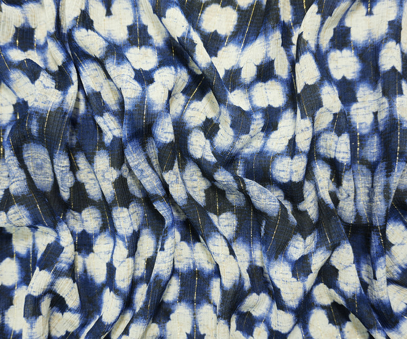 Blue-Gold Famous Designer Viscose Silk Abstract Chiffon Fabric