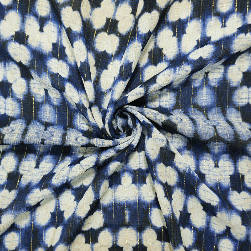 Blue-Gold Famous Designer Viscose Silk Abstract Chiffon Fabric