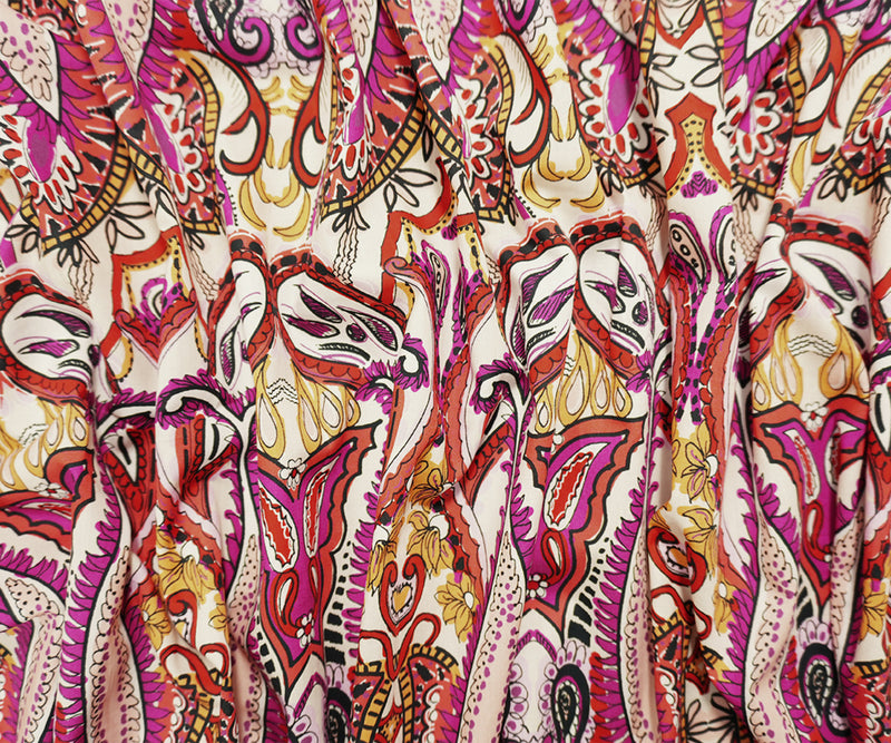 Red-Pink-Multi Famous Designer Cotton Paisley Lawn Woven Fabric