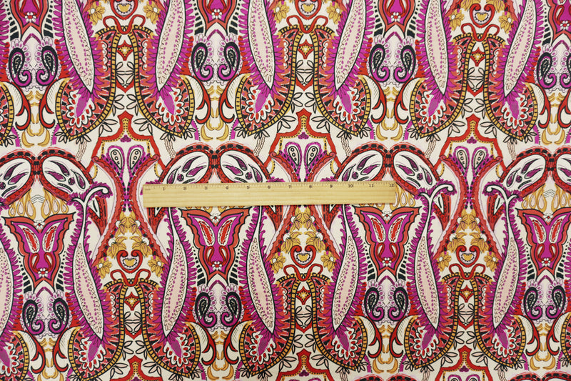 Red-Pink-Multi Famous Designer Cotton Paisley Lawn Woven Fabric