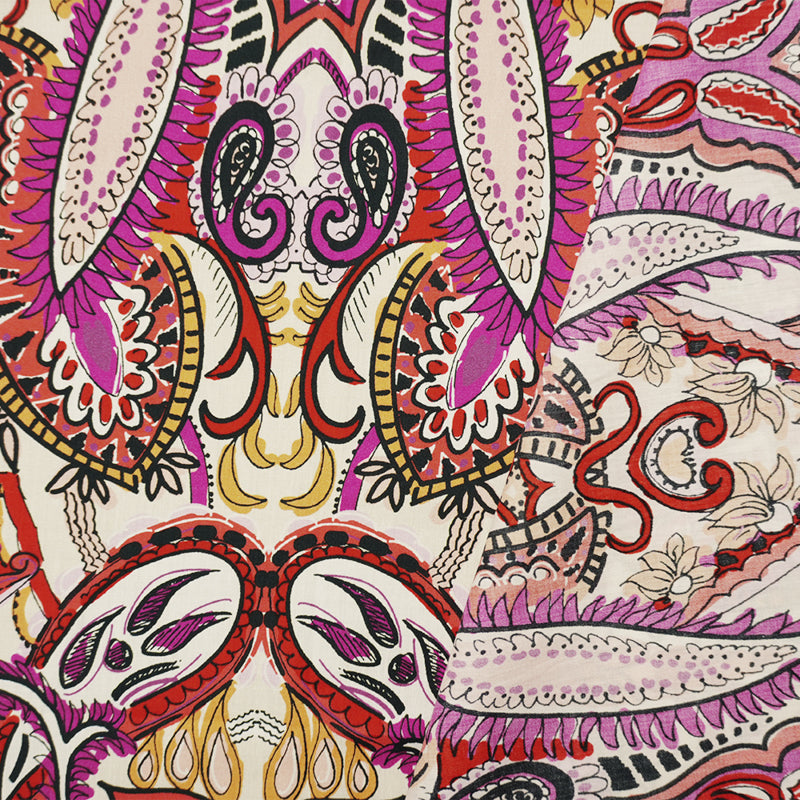 Red-Pink-Multi Famous Designer Cotton Paisley Lawn Woven Fabric