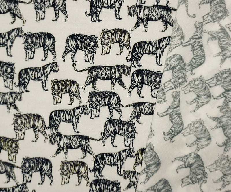 White-Black Famous Designer Viscose Tiger Crepe Faille Fabric
