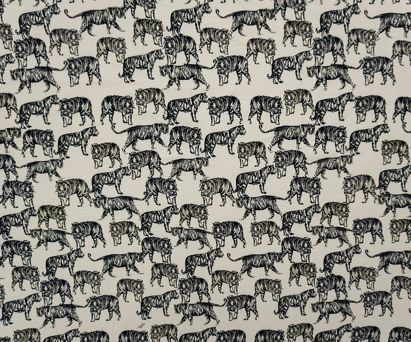 White-Black Famous Designer Viscose Tiger Crepe Faille Fabric