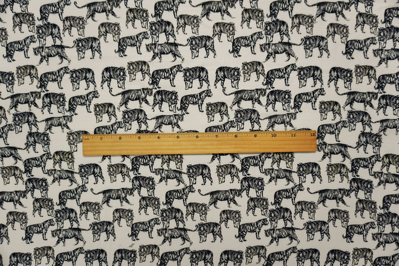 White-Black Famous Designer Viscose Tiger Crepe Faille Fabric