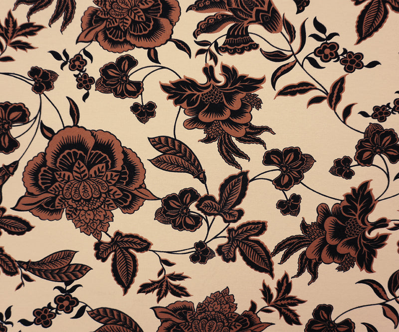 Brown Famous Designer Cotton Floral French Terry Knit Fabric