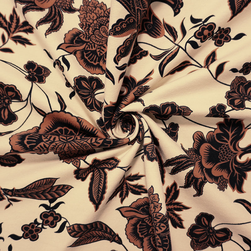 Brown Famous Designer Cotton Floral French Terry Knit Fabric