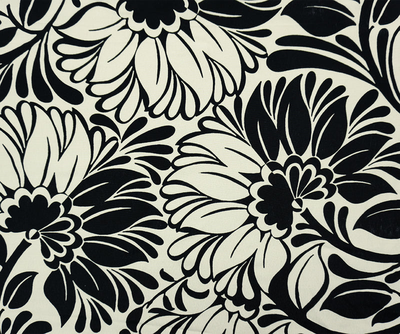 Black-White Famous Designer Viscose Floral Crepe Faille Fabric