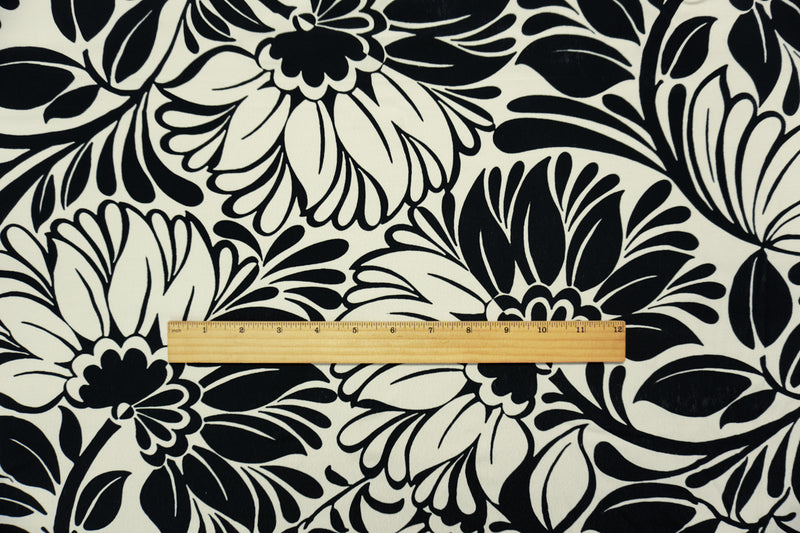 Black-White Famous Designer Viscose Floral Crepe Faille Fabric