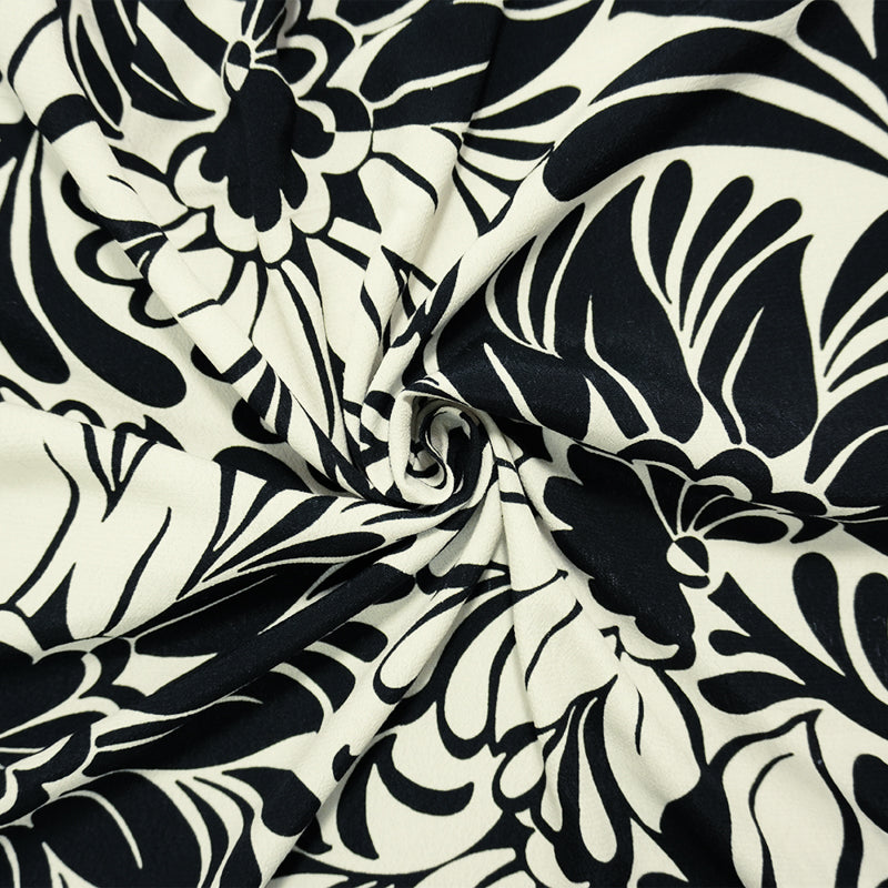Black-White Famous Designer Viscose Floral Crepe Faille Fabric