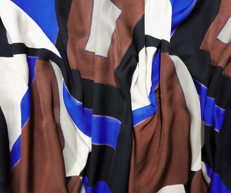 Brown-Blue Famous Designer Viscose Geometric Surah Twill Fabric