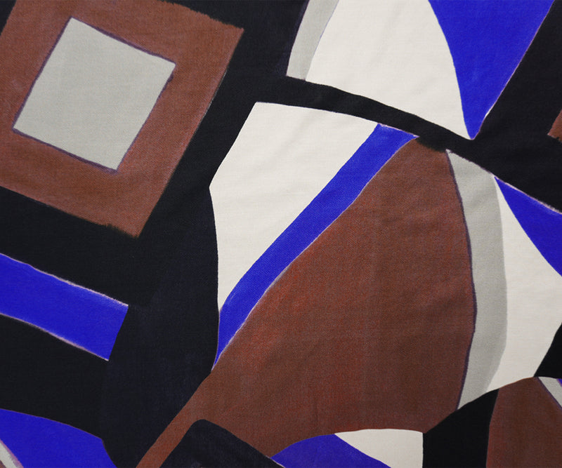 Brown-Blue Famous Designer Viscose Geometric Surah Twill Fabric