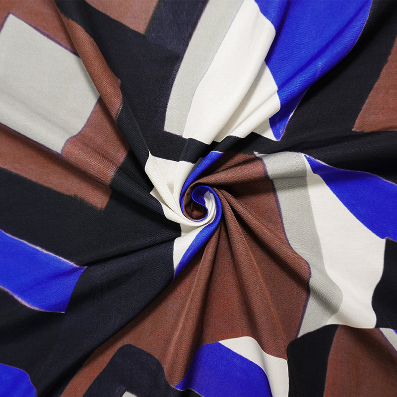 Brown-Blue Famous Designer Viscose Geometric Surah Twill Fabric