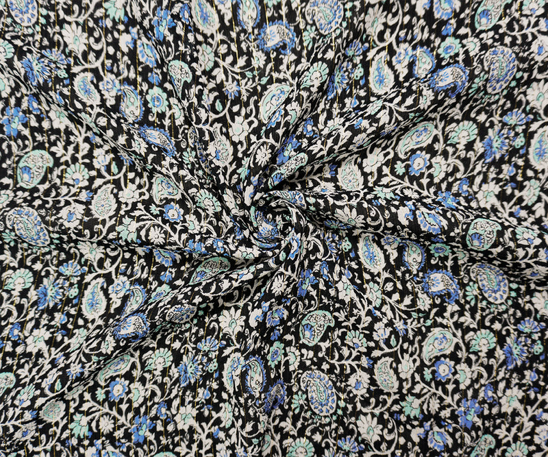 Black-Gold Famous Designer Viscose Paisley Crinkle Chiffon Fabric