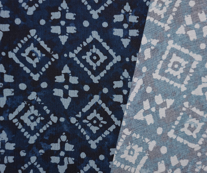 Blue Famous Designer Viscose Diamond Crinkled Crepe Woven Fabric