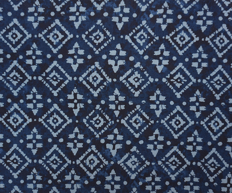 Blue Famous Designer Viscose Diamond Crinkled Crepe Woven Fabric